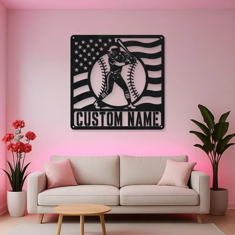 Personalized Female Softball Ready Stance Flag Metal Wall Art