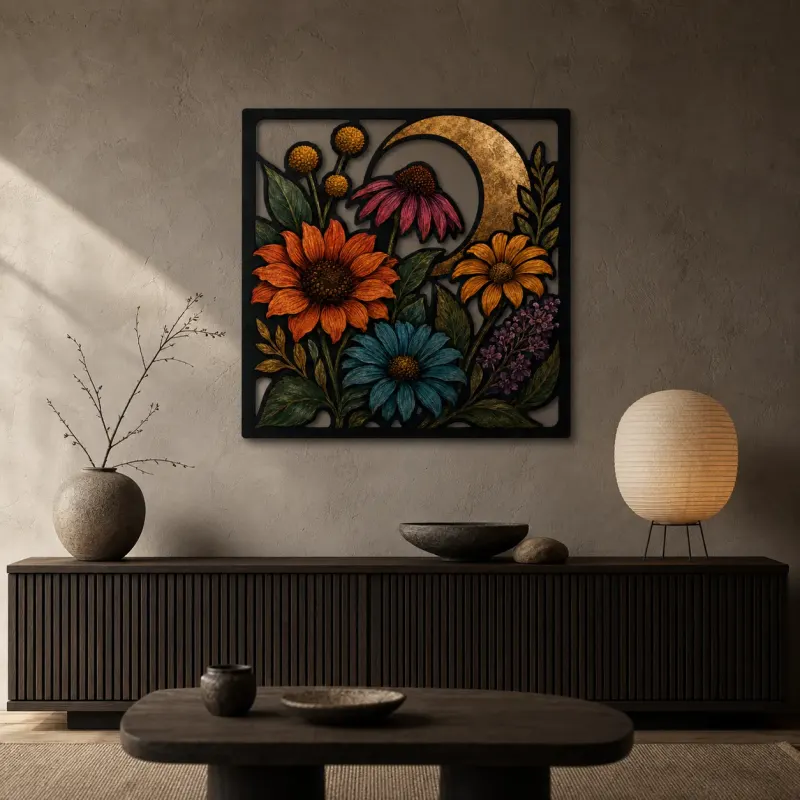 Wildflower Garden with Sunflowers and Coneflowers Colorful Metal Wall Art