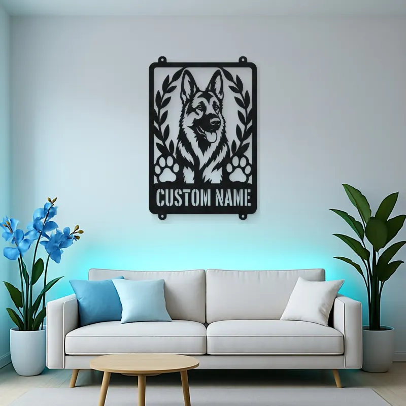 Personalized German Shepherd Metal Wall Art with Paw Prints
