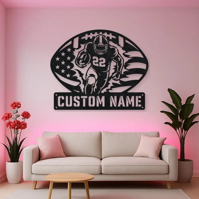 Personalized Number 22 Running Back American Flag Metal Wall Art