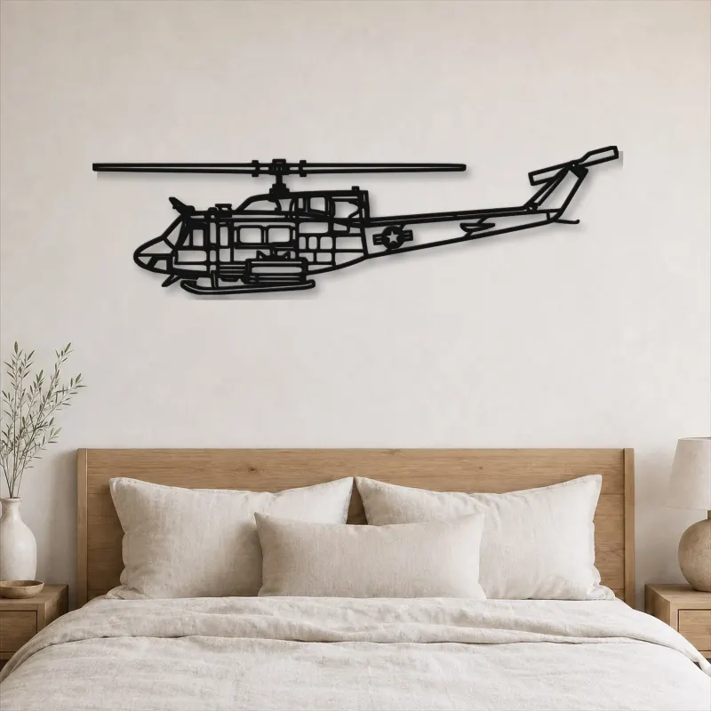 Silhouette en métal du UH-1N Huey, Décoration murale en métal, Décor aéronautique, Décorateur aviateur
