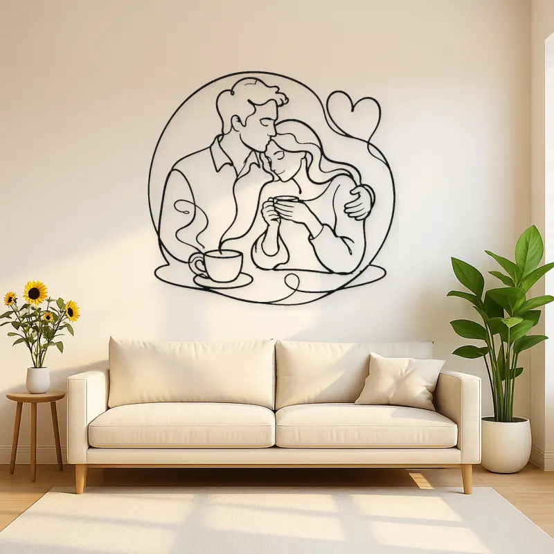 Coffee Morning Couple Metal Wall Art | Romantic Couple Decor