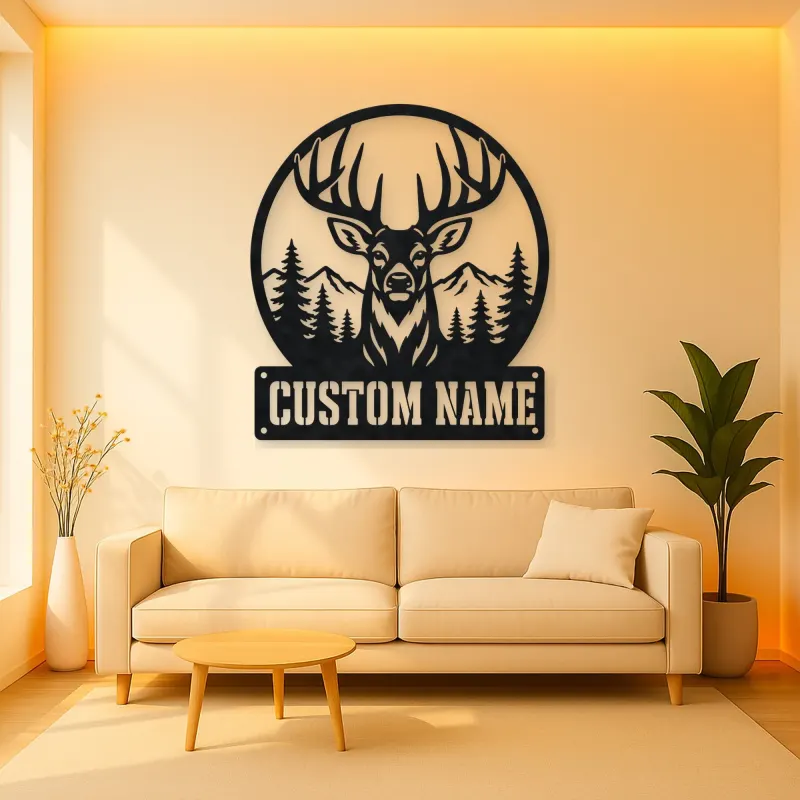 Personalized Buck Deer Metal Wall Art with Forest Landscape