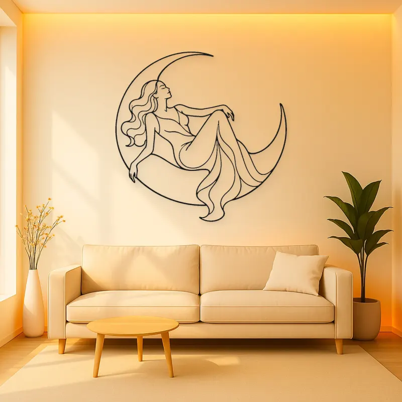 Reclining Crescent Muse Metal Wall Art | Celestial Woman Wall Decor
