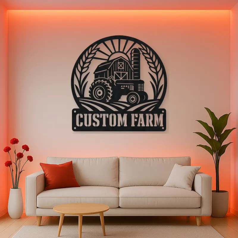 Personalized Tractor Farm Metal Wall Art with Barn Scene