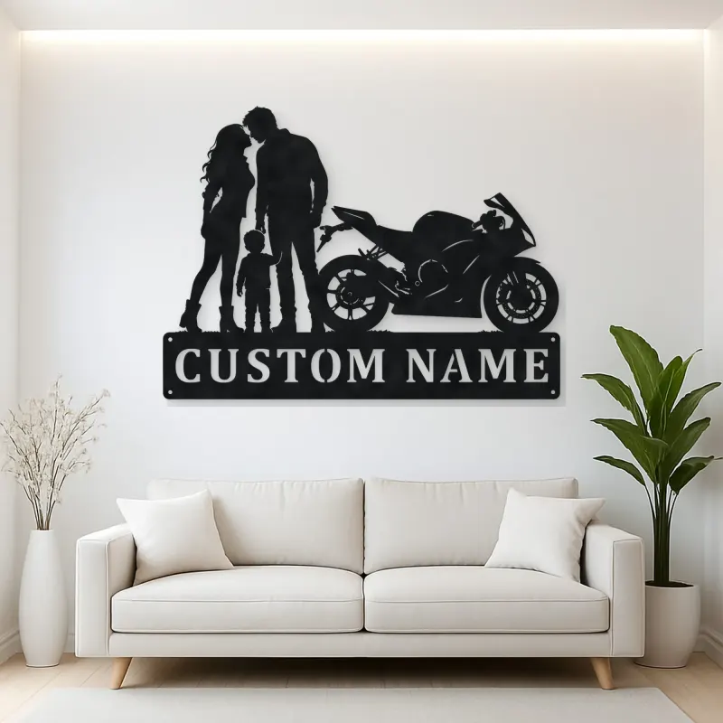 Personalized Sport Bike Family of Three Metal Wall Art