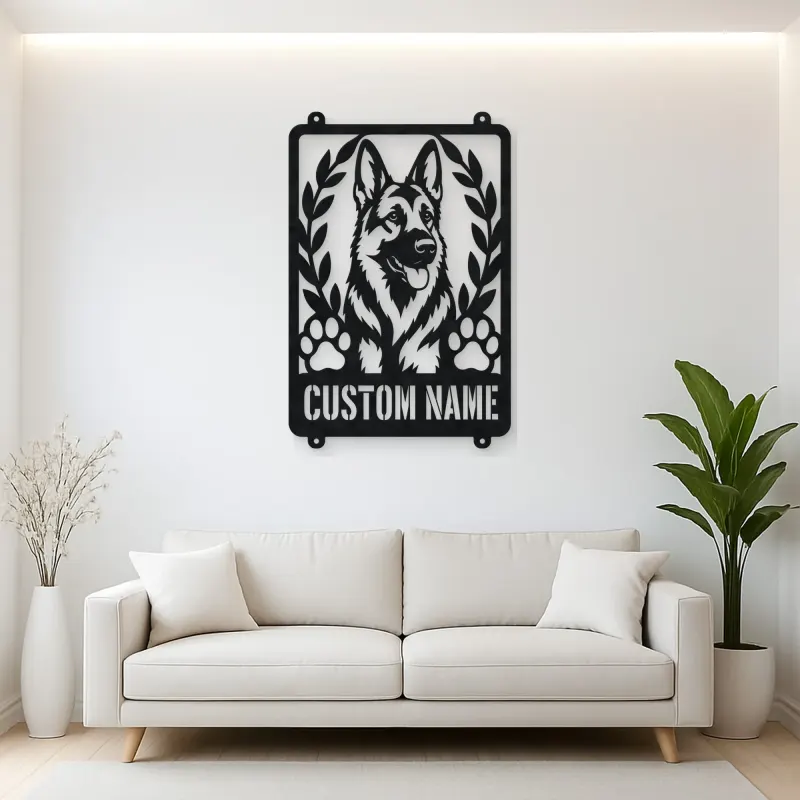 Personalized German Shepherd Metal Wall Art with Paw Prints