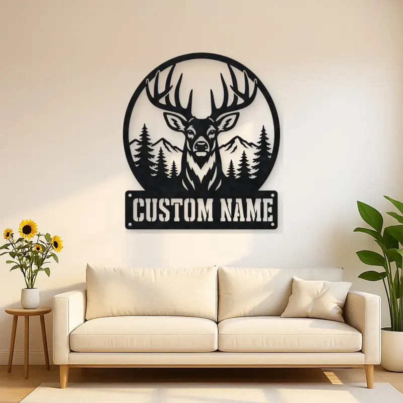 Personalized Buck Deer Metal Wall Art with Forest Landscape