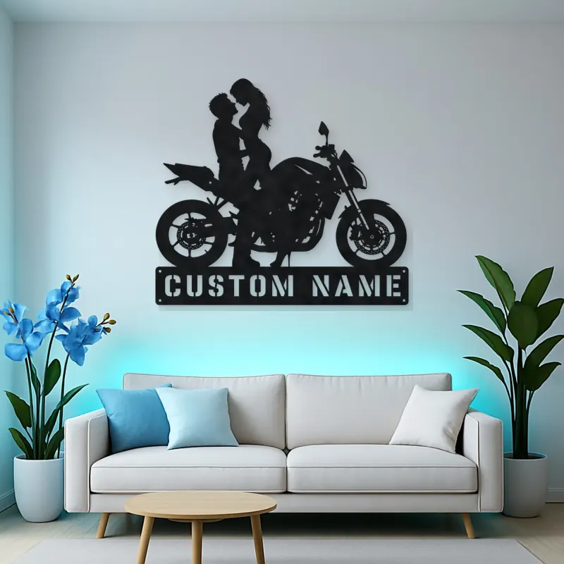Personalized Modern Motorcycle Couple Metal Wall Art