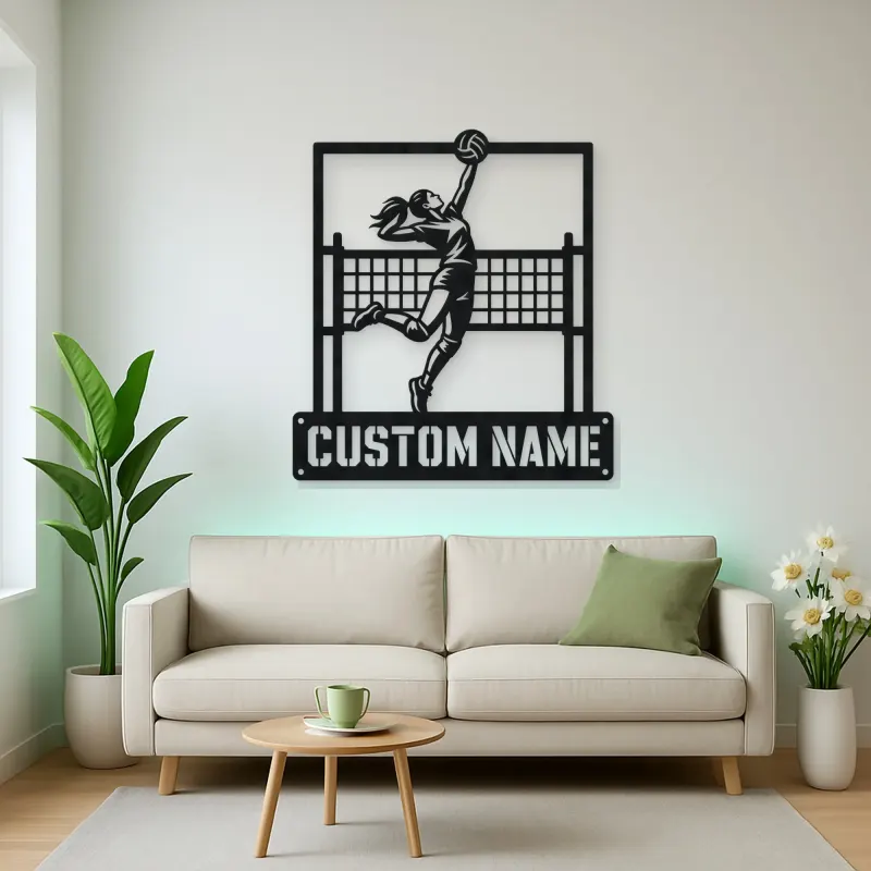 Personalized Volleyball Player Metal Wall Art with Spike Pose