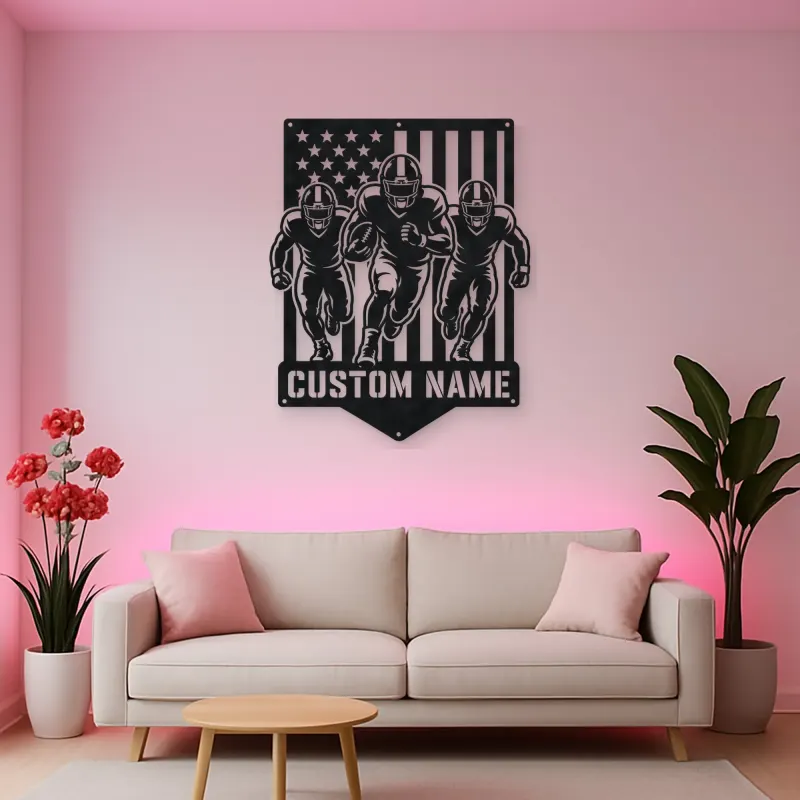 Personalized Three Football Players Flag Metal Wall Art