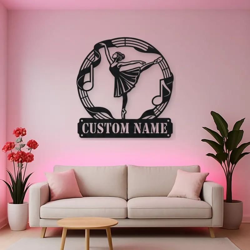 Personalized Ballerina Metal Wall Art with Musical Notes