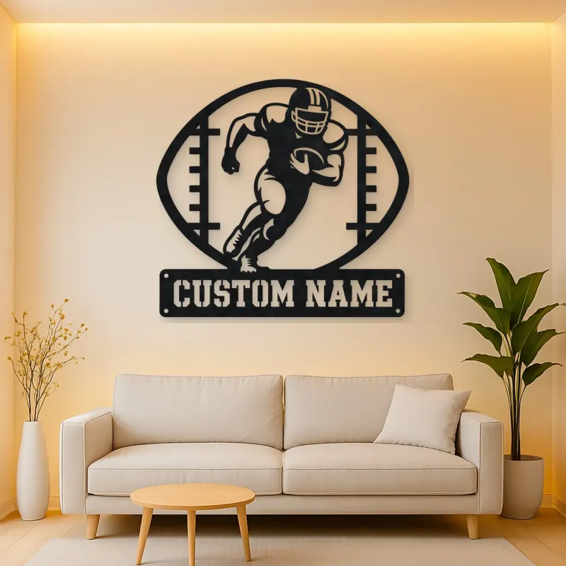 Personalized Football Player Metal Wall Art with Ball Frame