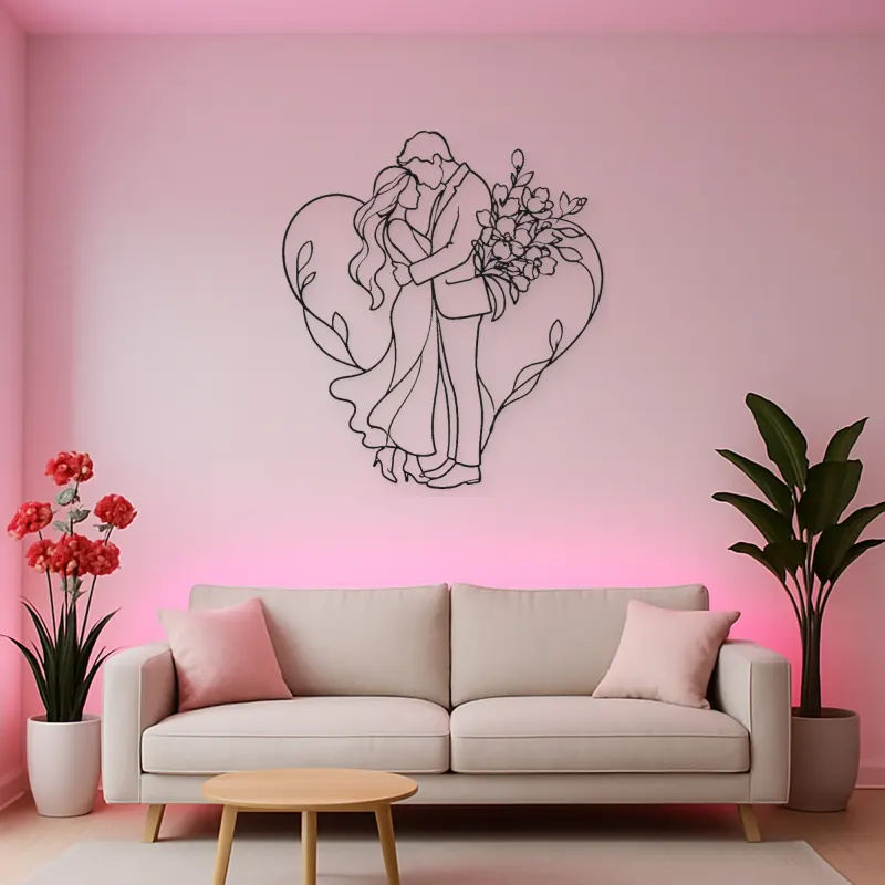 Flower Gift Lovers Metal Wall Art | Romantic Couple Decor