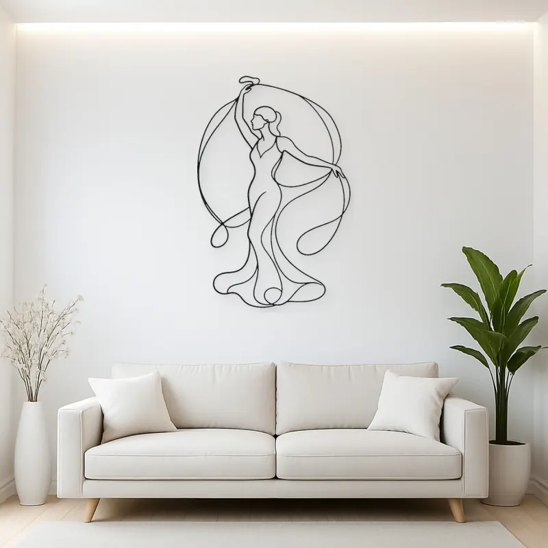 Woman with Silk Ribbon Metal Wall Art | Feminine Figure Wall Decor
