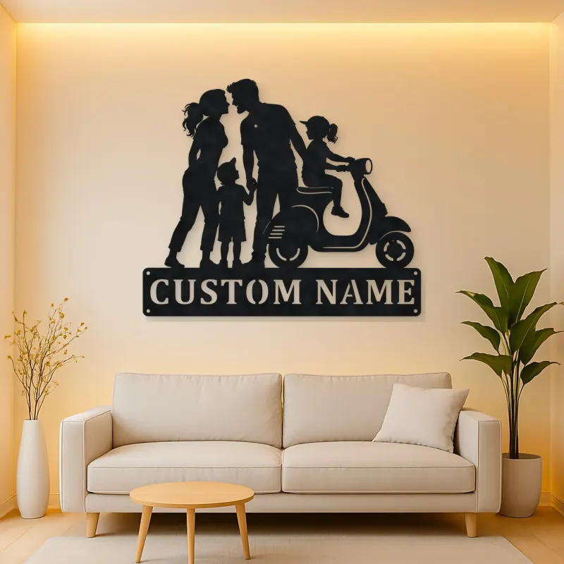 Personalized Scooter Family of Four Metal Wall Art