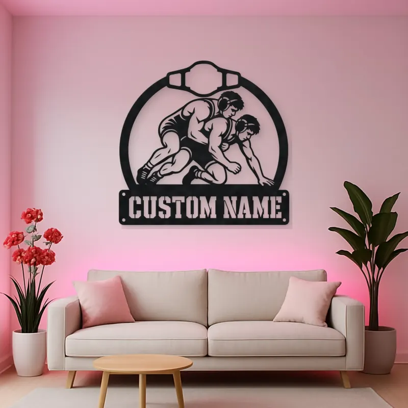 Personalized Wrestling Match Metal Wall Art with Belt Frame