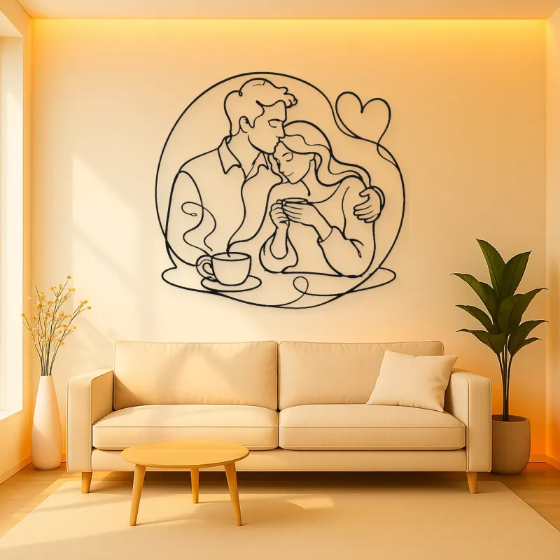 Coffee Morning Couple Metal Wall Art | Romantic Couple Decor