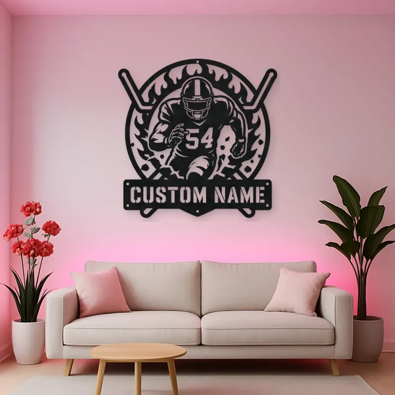 Personalized Number 54 Football Player Flame Metal Wall Art