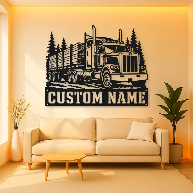 Personalized Stake Bed Semi Truck Forest Metal Wall Art