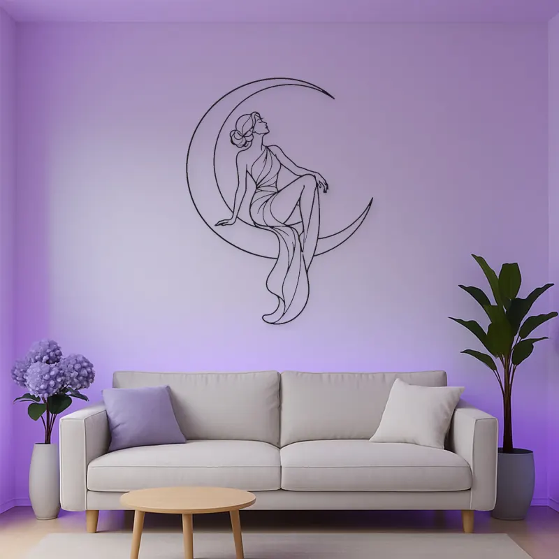 Crescent Moon Woman Metal Wall Art | Celestial Woman Wall Decor