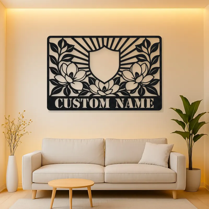 Personalized Magnolia Monogram Metal Wall Art
