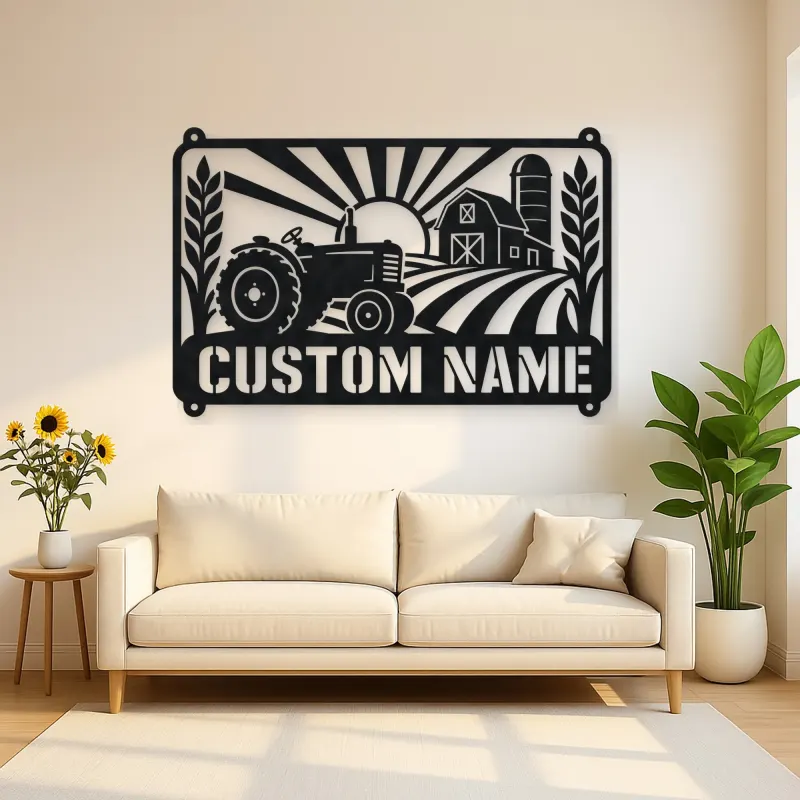 Personalized Vintage Tractor Metal Wall Art with Farm Scene