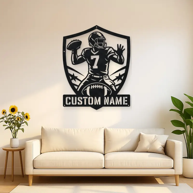Personalized Number 7 Quarterback Shield Metal Wall Art