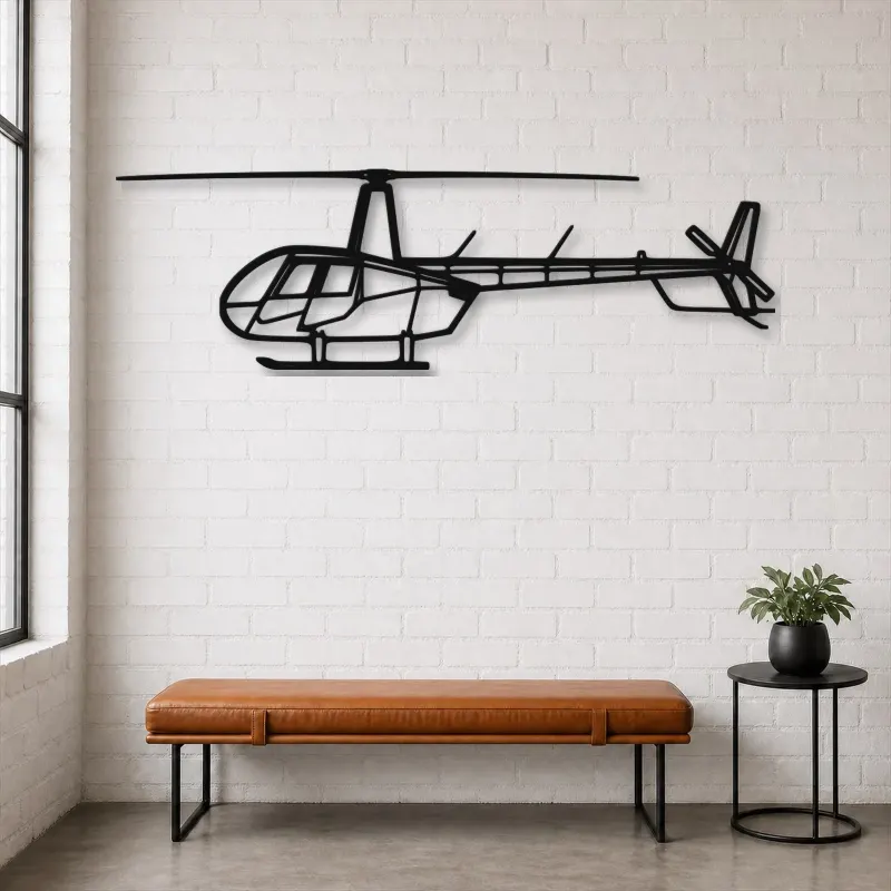 Silhouette de l'avion R44 Raven II en métal, décoration murale en métal, décoration aéronautique, décoration d'aviateur