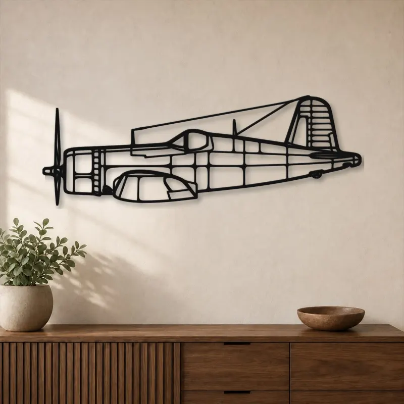 Insegna in metallo silhouette dell'aereo F4U-1A Corsair, Silhouette di aerei in metallo, Decorazione da parete aviatore