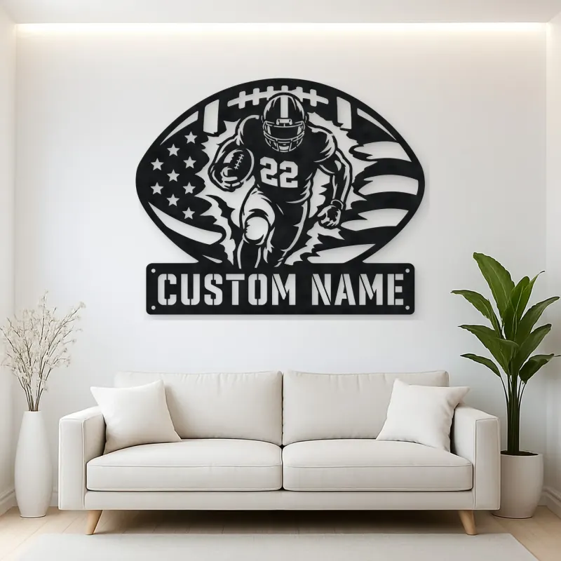 Personalized Number 22 Running Back American Flag Metal Wall Art