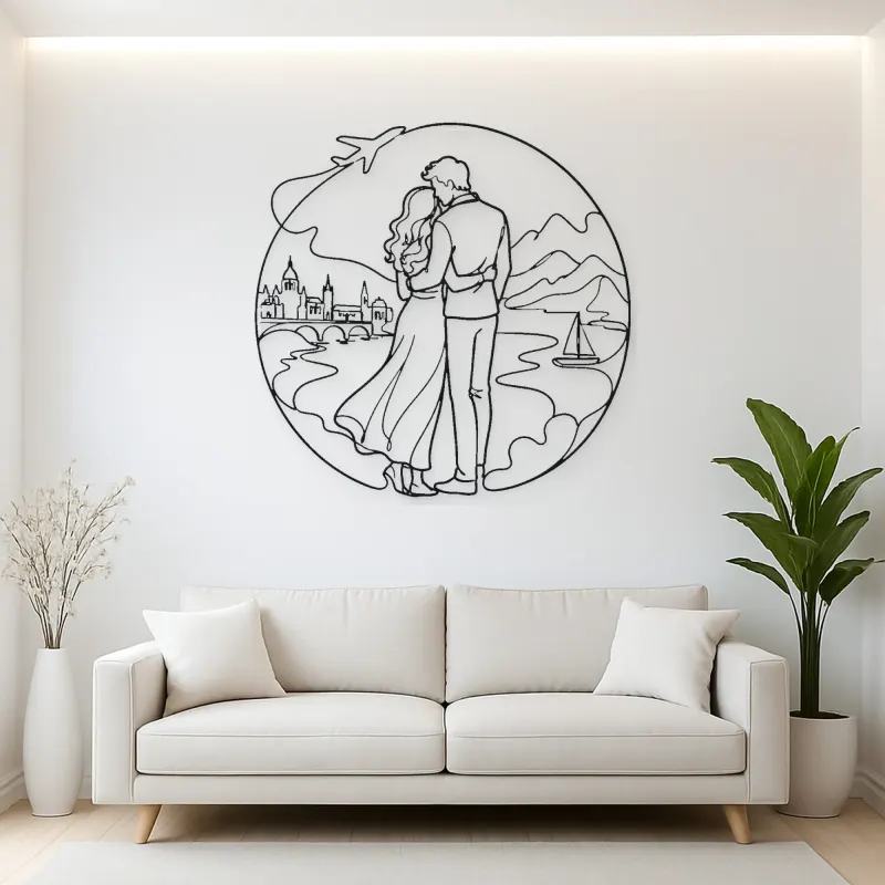 Travel Lovers Pose Metal Wall Art | Romantic Couple Decor