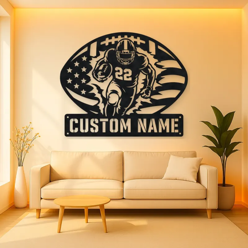 Personalized Number 22 Running Back American Flag Metal Wall Art