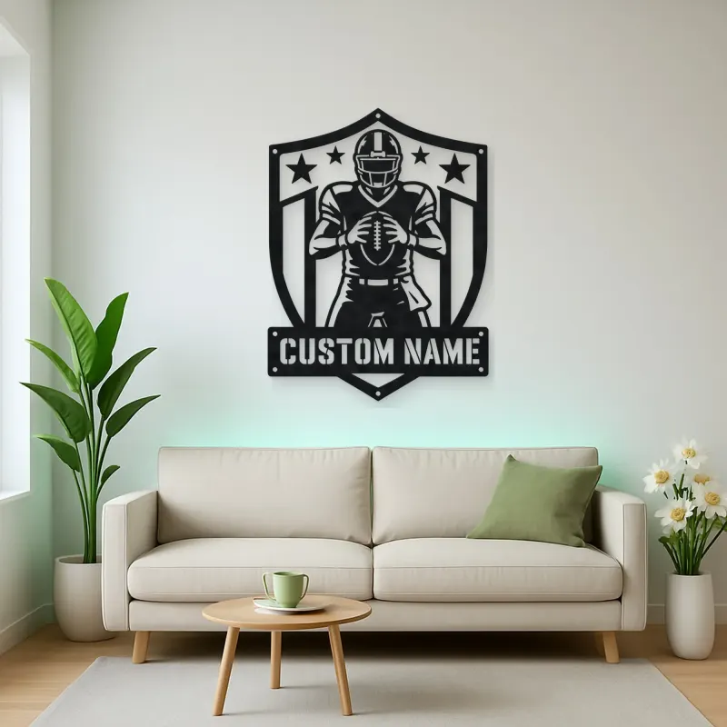 Personalized Football Player Stars and Stripes Shield Metal Wall Art