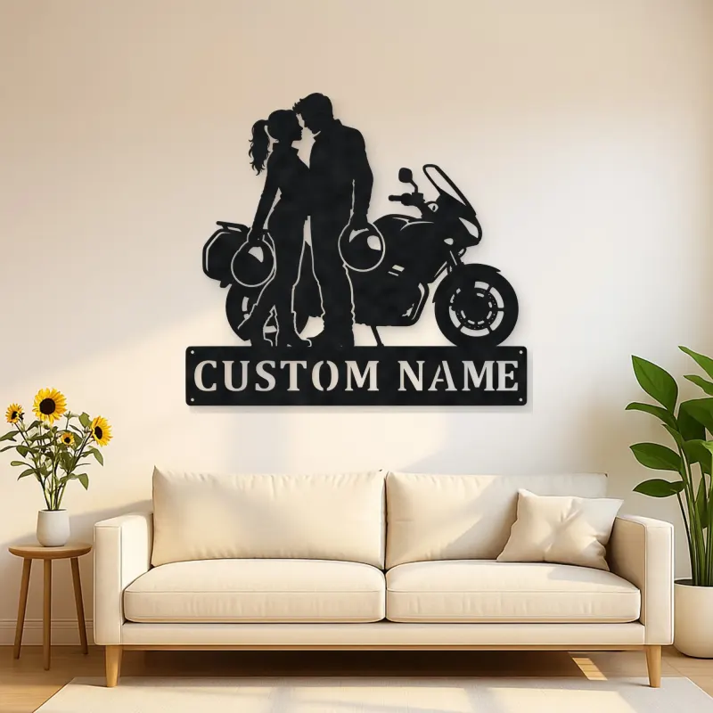 Personalized Helmet Couple and Touring Motorcycle Metal Wall Art