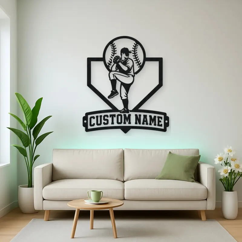 Personalized Baseball Pitcher Windup Metal Wall Art