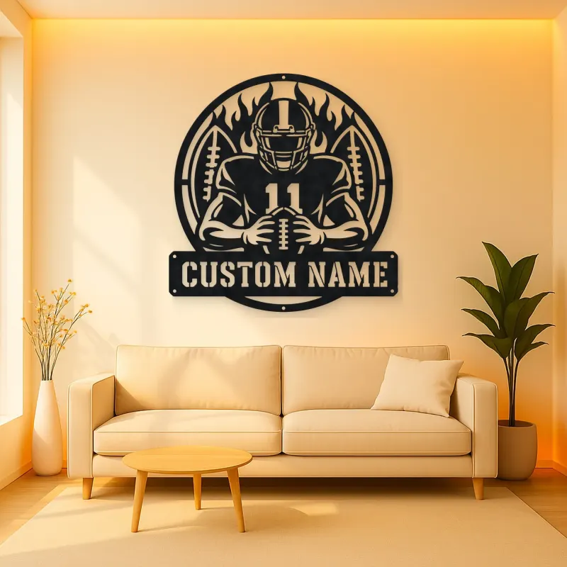 Personalized Number 11 Football Player Double Ball Metal Wall Art