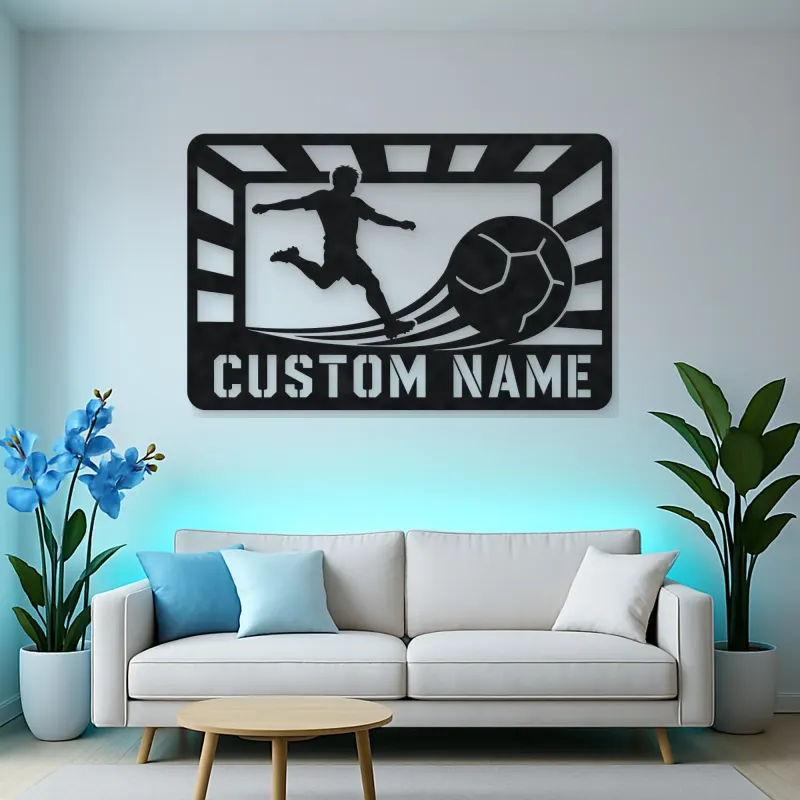 Personalized Soccer Player Metal Wall Art with Stadium