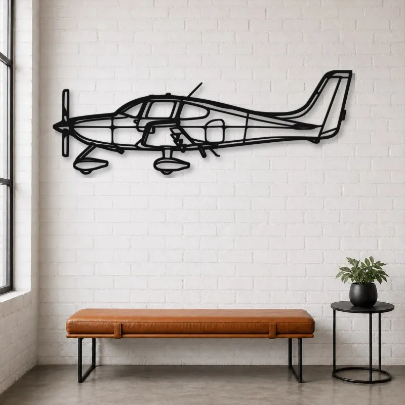 Silhouette in Metallo dell'Aereo SR22T GTS, Insegna in Metallo, Decorazione da Parete Aeronautica, Decorazione per Aviatori