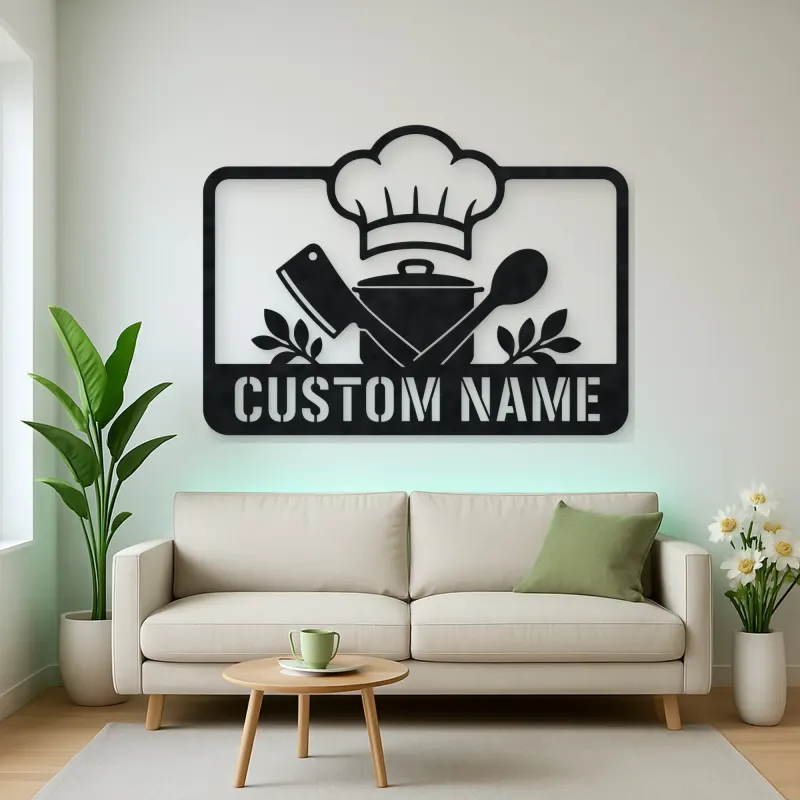 Personalized Chef Kitchen Metal Wall Art with Cooking Tools