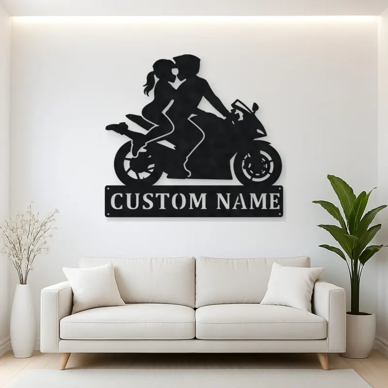 Personalized Two Rider Motorcycle Couple Metal Wall Art