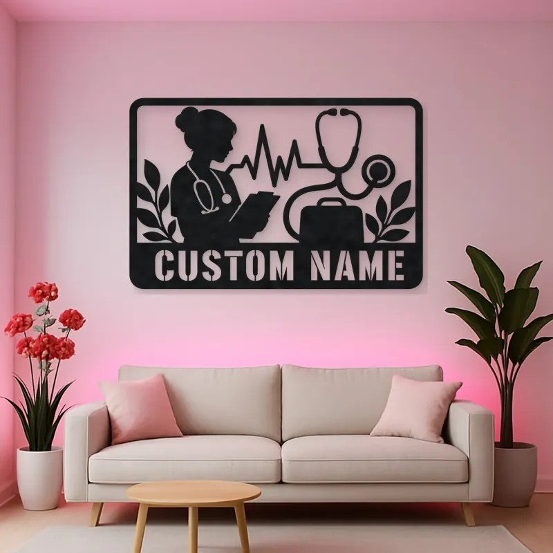 Personalized Doctor Nurse Metal Wall Art with Stethoscope