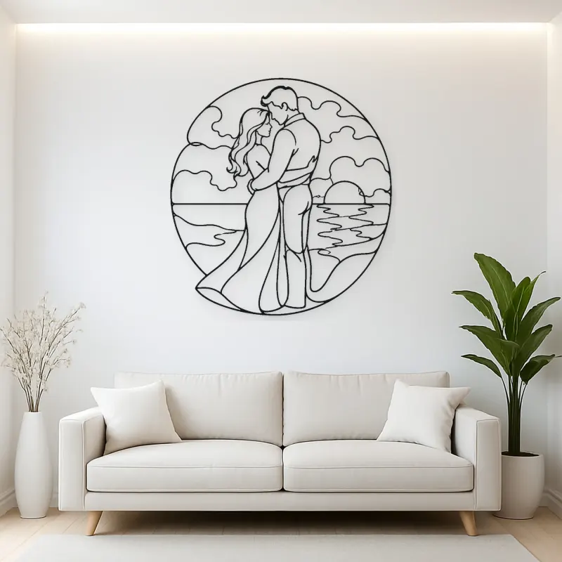 Sunset Hug Couple Metal Wall Art | Romantic Couple Decor