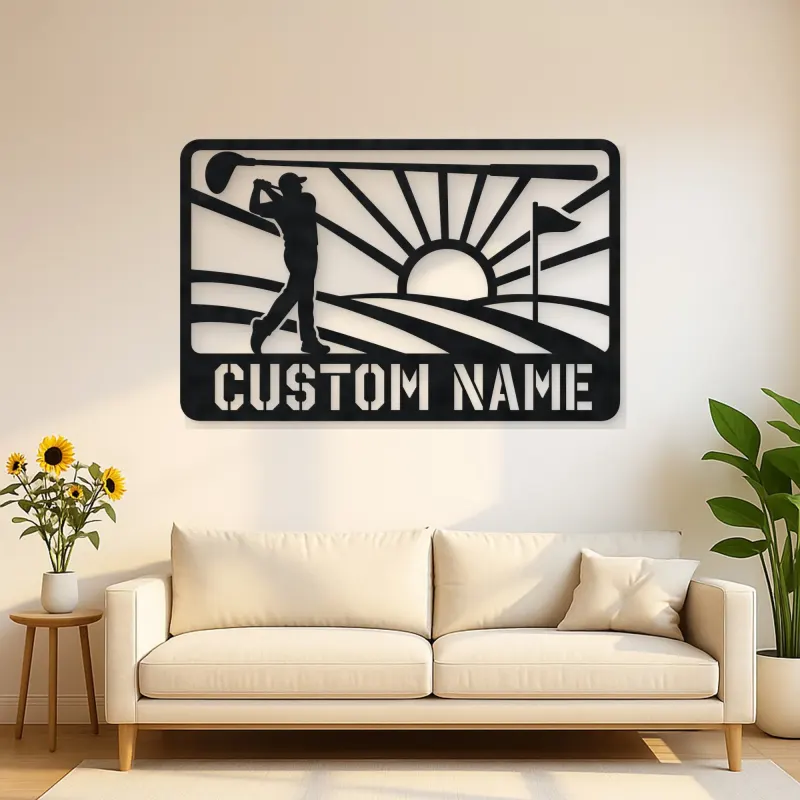 Personalized Golf Swing Metal Wall Art with Fairway