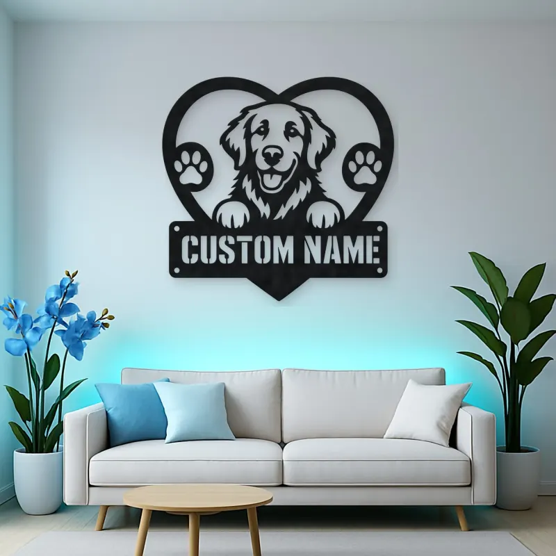 Personalized Retriever Dog Heart Metal Wall Art with Paw Prints