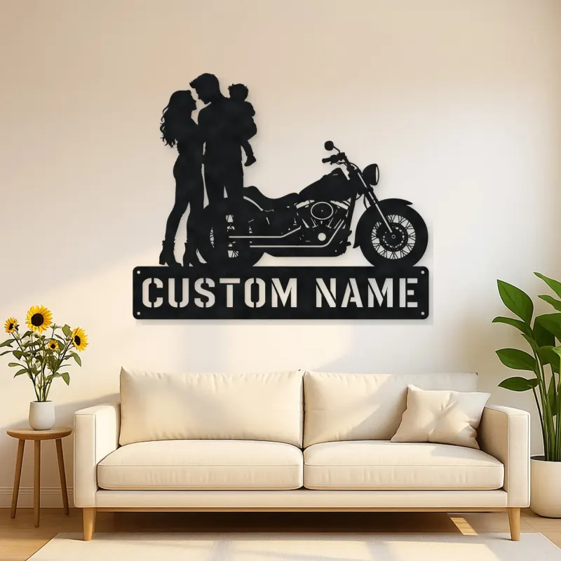 Personalized Cruiser Family with Child Metal Wall Art