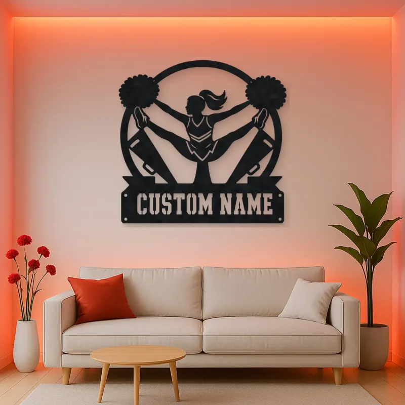 Personalized Cheerleader Metal Wall Art with Pom-Poms