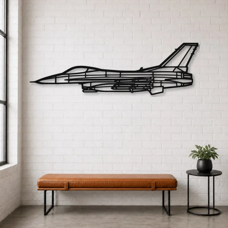 Silhouette d'avion F-16C Missiles en métal, Décoration murale aéronautique