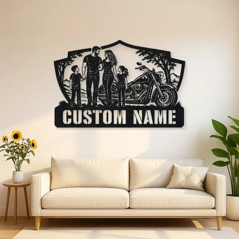 Personalized Family of Four Cruiser Motorcycle Metal Wall Art