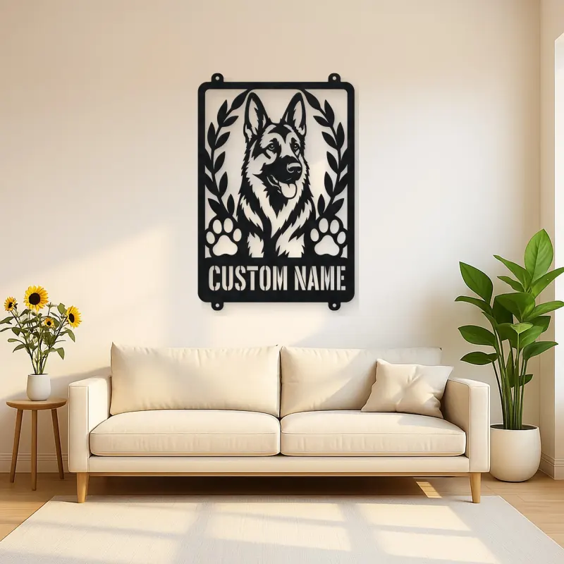 Personalized German Shepherd Metal Wall Art with Paw Prints